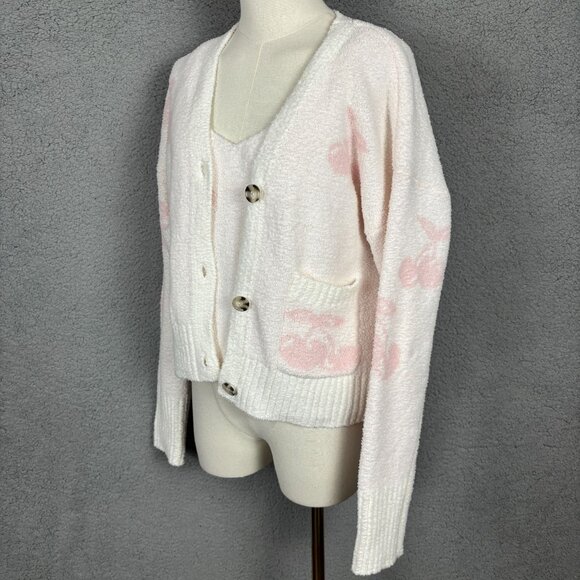 Hippie Rose Juniors XL Pink & White Cream Cherry Print Sweater & Cardigan NWT's. - Picture 4 of 8